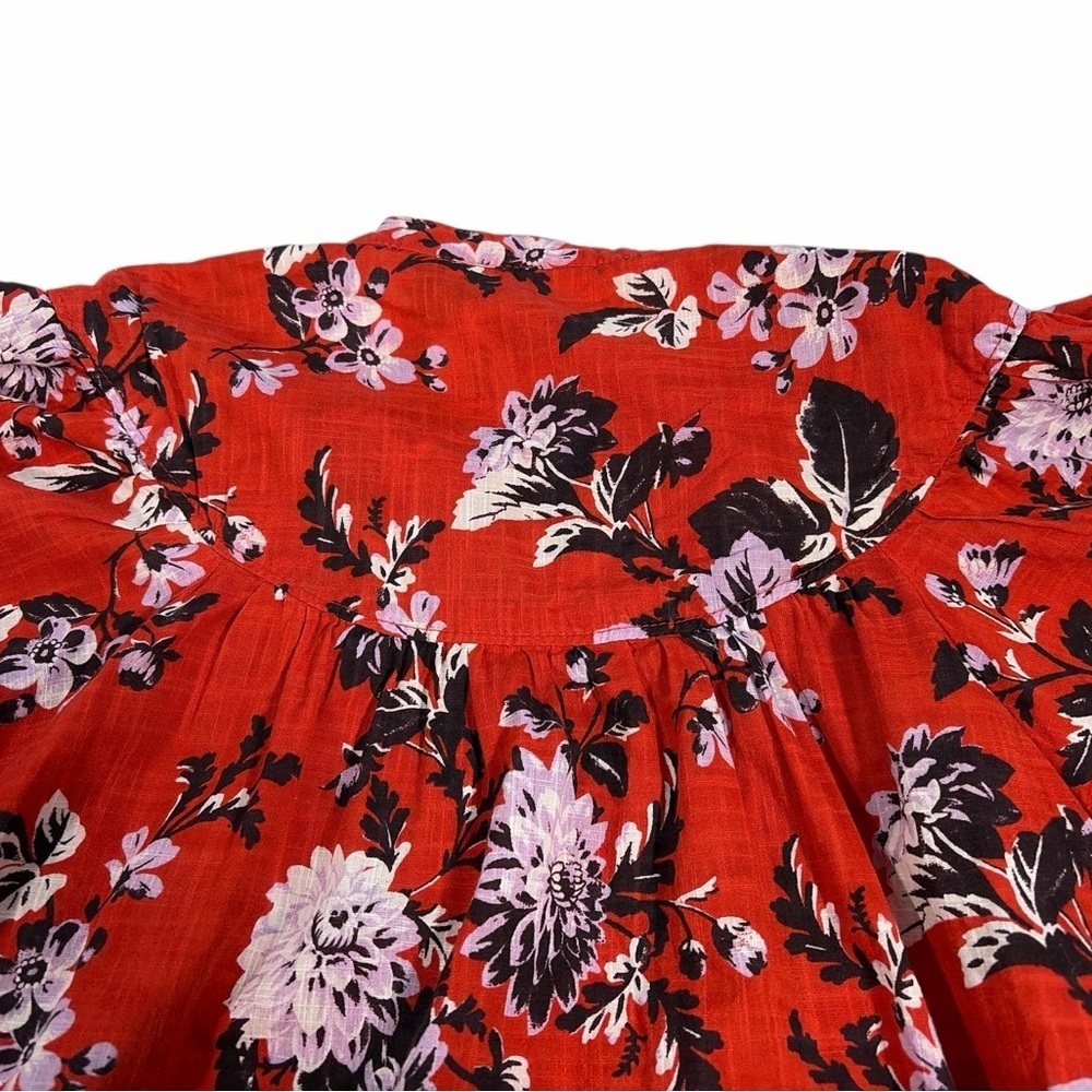 Maeve Anthropologie Top Womens Medium Red Cotton Floral Blouse Button Up - Picture 4 of 9